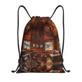 thumbnail image 1 of Drawstring Backpack - Log Cabin Inside Splash Proof Small Drawstring Gym Bag for Women Men, Cinch Sports String Bag Backpack for Travel Swimming Beach, 1 of 8