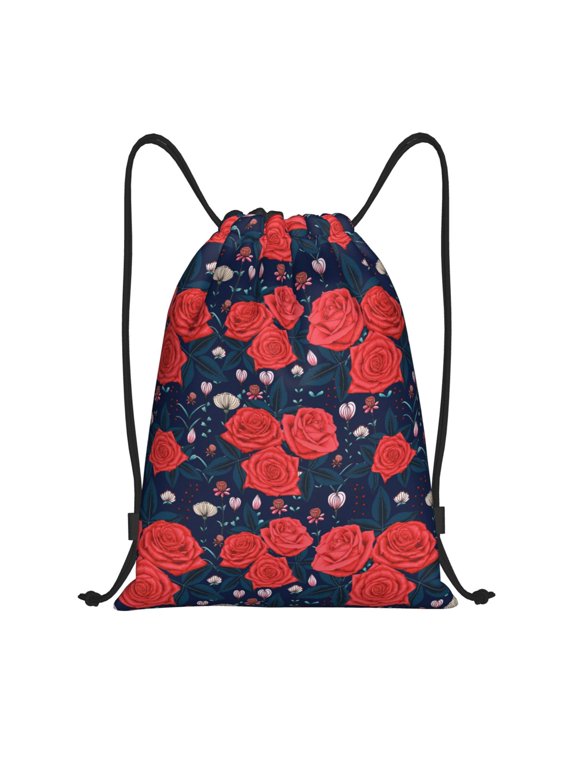 Drawstring Backpack - Lotus Root Rose Flowers Splash Proof Small Drawstring Gym Bag for Women Men, Cinch Sports String Bag Backpack for Travel Swimming Beach