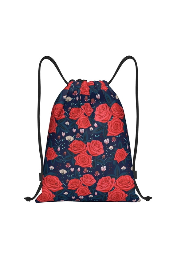Drawstring Backpack - Lotus Root Rose Flowers Splash Proof Small Drawstring Gym Bag for Women Men, Cinch Sports String Bag Backpack for Travel Swimming Beach
