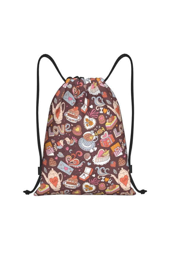 Drawstring Backpack - Love Heart Splash Proof Small Drawstring Gym Bag for Women Men, Cinch Sports String Bag Backpack for Travel Swimming Beach