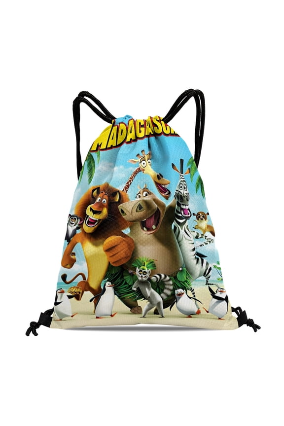 Drawstring Backpack for Madagascar A Little Wild Drawstring Pocket Adults Women Men Party Favor Bags Sports for Gym Travel Swimming Hiking Camping Tote Bag 11.8 × 15.7 in