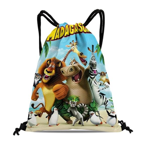 Drawstring Backpack for Madagascar A Little Wild Drawstring Pocket Adults Women Men Party Favor Bags Sports for Gym Travel Swimming Hiking Camping Tote Bag 11.8 × 15.7 in