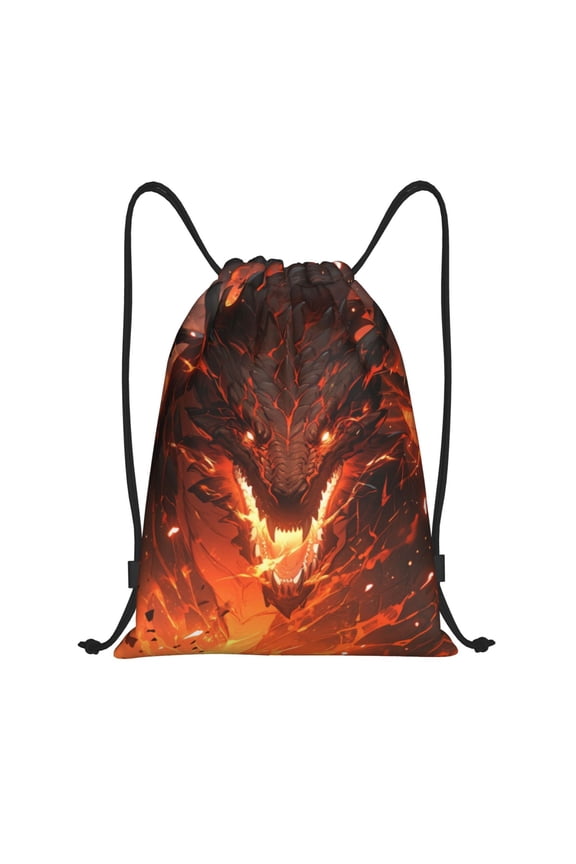 Drawstring Backpack - Magma Fire Black Dragon Splash Proof Small Drawstring Gym Bag for Women Men, Cinch Sports String Bag Backpack for Travel Swimming Beach