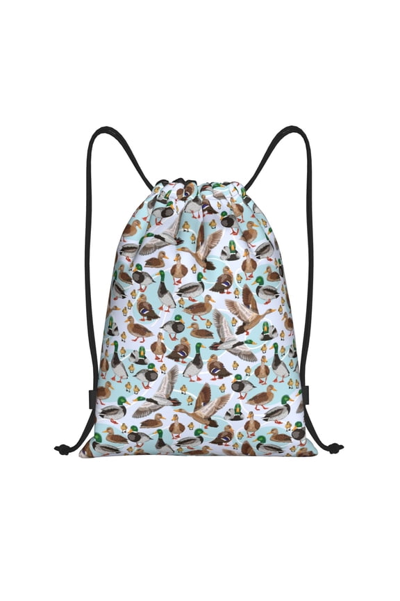 Drawstring Backpack - Mallard Ducks Wild Birds1 Splash Proof Small Drawstring Gym Bag for Women Men, Cinch Sports String Bag Backpack for Travel Swimming Beach