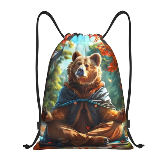 Drawstring Backpack - Maple Meditating Bear Splash Proof Small Drawstring Gym Bag for Women Men, Cinch Sports String Bag Backpack for Travel Swimming Beach