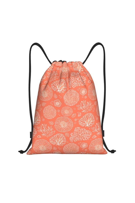 Drawstring Backpack - he Marine Theme With Corals Splash Proof Small Drawstring Gym Bag for Women Men, Cinch Sports String Bag Backpack for Travel Swimming Beach