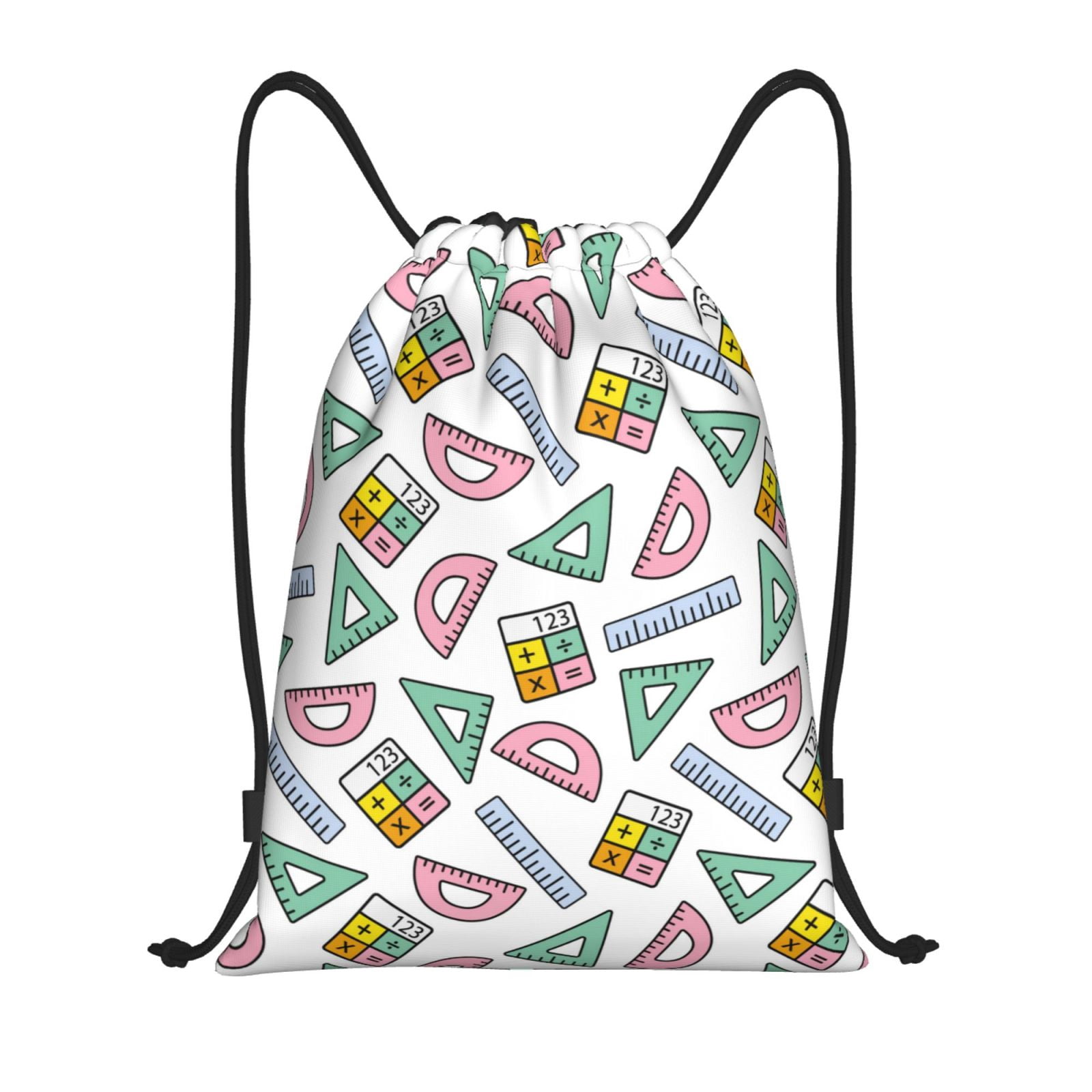 Drawstring Ruller Bag Drawstring Backpack - Math ruler Print colorful Cheer Gym Bag for Women ...