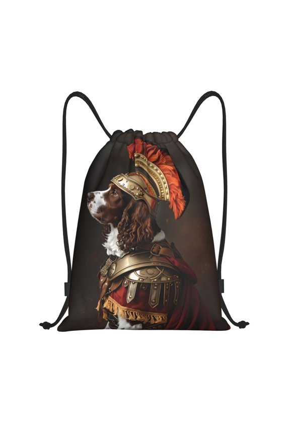 Drawstring Backpack - Medieval Knight Dog Splash Proof Small Drawstring Gym Bag for Women Men, Cinch Sports String Bag Backpack for Travel Swimming Beach