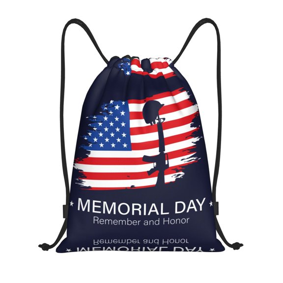 Drawstring Backpack - Memorial Day Splash Proof Small Drawstring Gym Bag for Women Men, Cinch Sports String Bag Backpack for Travel Swimming Beach