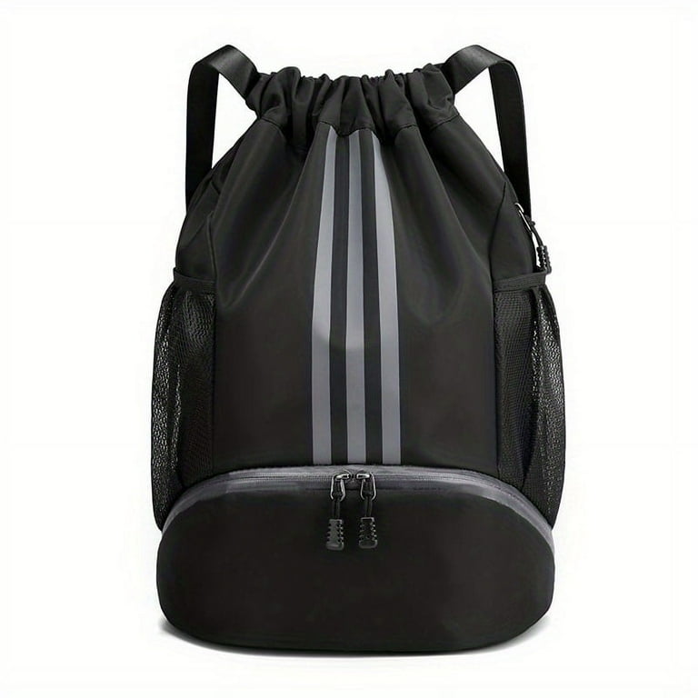 Drawstring Backpack with Mesh Pockets Swim String Bag with Shoes