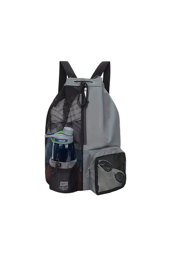 Drawstring Backpack, Mesh Separated Wet Pocket Beach Bag, Portable Waterproof Swim Gym Sack With Water Bottle Holders