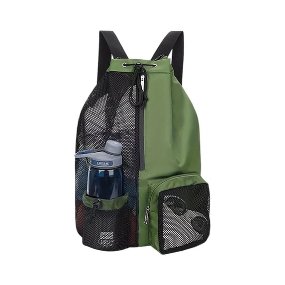 Drawstring Backpack, Mesh Separated Wet Pocket Beach Bag, Portable Waterproof Swim Gym Sack With Water Bottle Holders