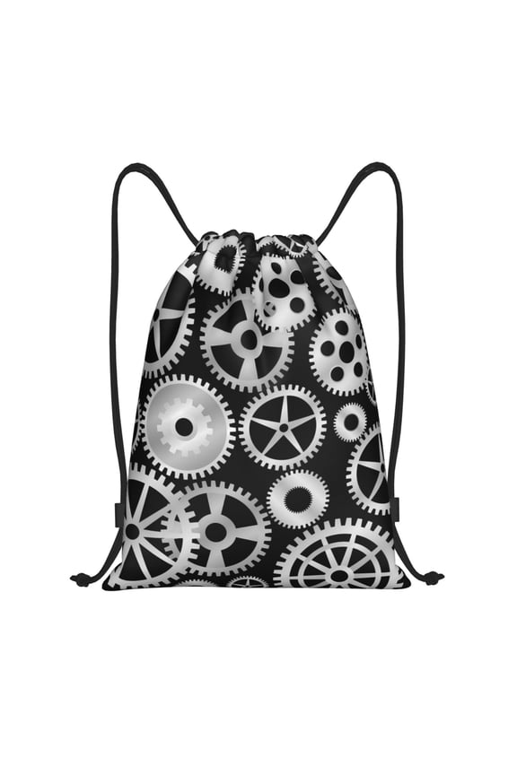 Drawstring Backpack - Metallic Gears Splash Proof Small Drawstring Gym Bag for Women Men, Cinch Sports String Bag Backpack for Travel Swimming Beach