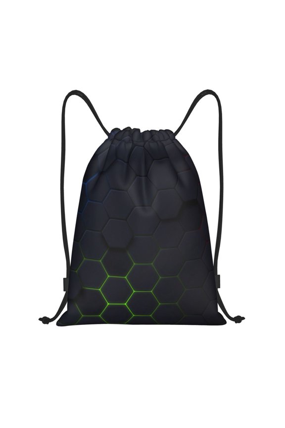 Drawstring Backpack - Modern Hexagonal Neon Grid Splash Proof Small Drawstring Gym Bag for Women Men, Cinch Sports String Bag Backpack for Travel Swimming Beach