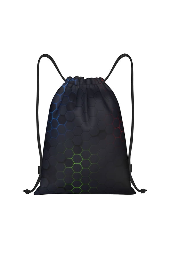 Drawstring Backpack - Modern Hexagonal Neon Grid Splash Proof Small Drawstring Gym Bag for Women Men, Cinch Sports String Bag Backpack for Travel Swimming Beach