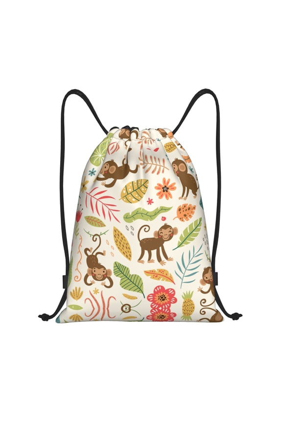 Drawstring Backpack - Monkeys in the Jungle Splash Proof Small Drawstring Gym Bag for Women Men, Cinch Sports String Bag Backpack for Travel Swimming Beach