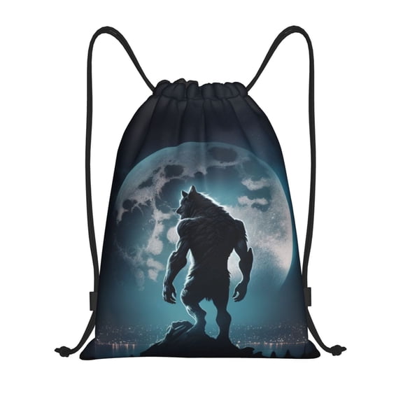 Drawstring Backpack - Moon Wolf Warrior Splash Proof Small Drawstring Gym Bag for Women Men, Cinch Sports String Bag Backpack for Travel Swimming Beach