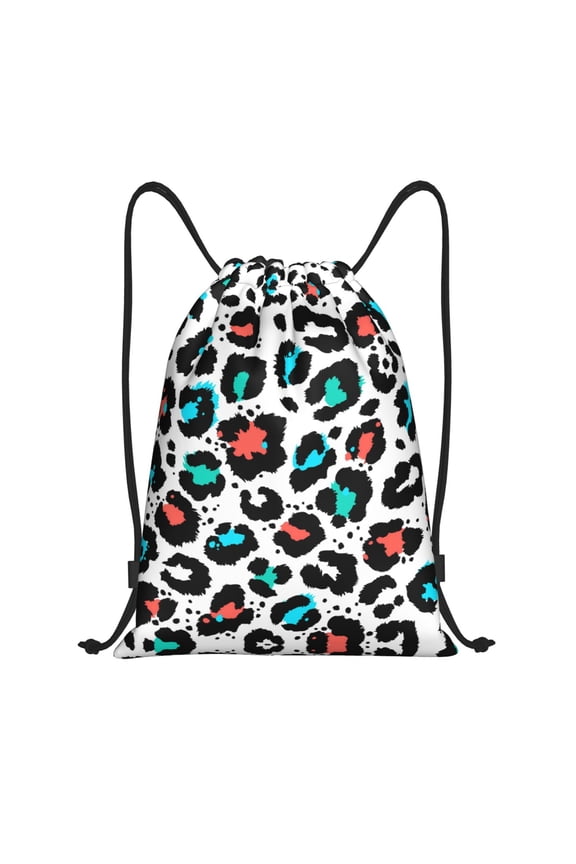 Drawstring Backpack - Multicolor Leopard Print Splash Proof Small Drawstring Gym Bag for Women Men, Cinch Sports String Bag Backpack for Travel Swimming Beach