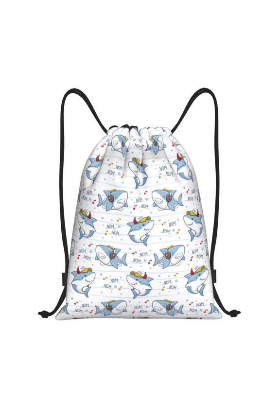 Drawstring Backpack - Music shark Splash Proof Small Drawstring Gym Bag for Women Men, Cinch Sports String Bag Backpack for Travel Swimming Beach