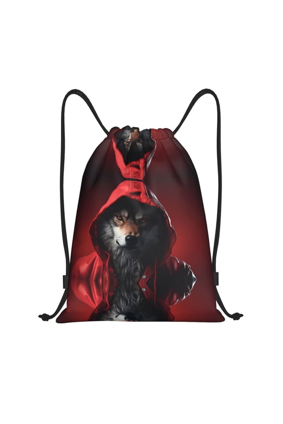 Drawstring Backpack - Mysterious Hooded Wolf Splash Proof Small Drawstring Gym Bag for Women Men, Cinch Sports String Bag Backpack for Travel Swimming Beach