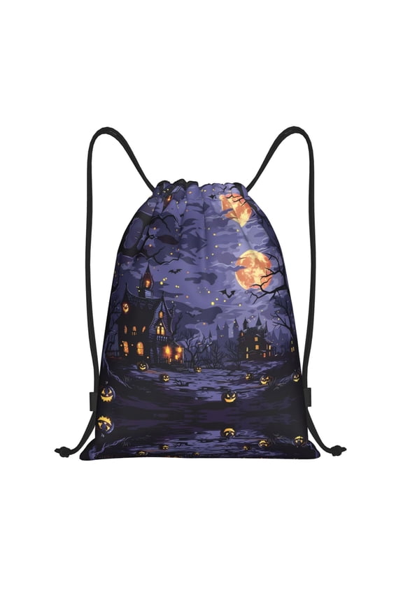 Drawstring Backpack - Mystery House Halloween Night Splash Proof Small Drawstring Gym Bag for Women Men, Cinch Sports String Bag Backpack for Travel Swimming Beach