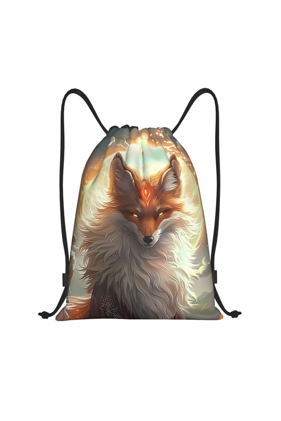 Drawstring Backpack - Mystic Fox With Halo Splash Proof Small Drawstring Gym Bag for Women Men, Cinch Sports String Bag Backpack for Travel Swimming Beach