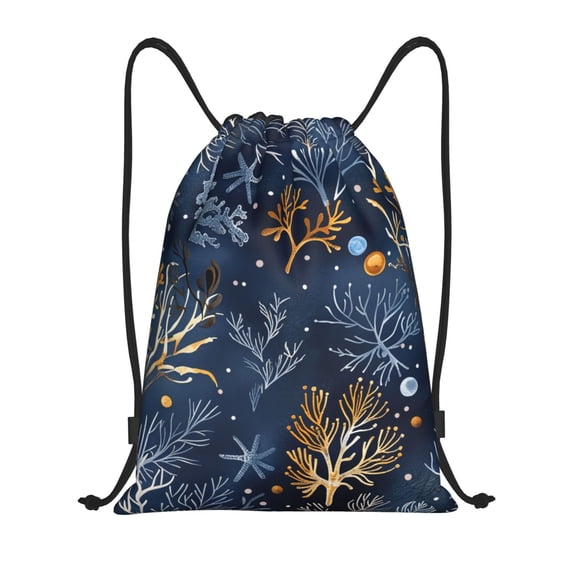 Drawstring Backpack - Mystical Underwater Coral Scene Splash Proof Small Drawstring Gym Bag for Women Men, Cinch Sports String Bag Backpack for Travel Swimming Beach