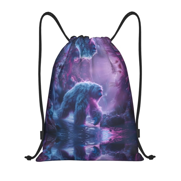 Drawstring Backpack - Mystical White gorilla Jungle Splash Proof Small Drawstring Gym Bag for Women Men, Cinch Sports String Bag Backpack for Travel Swimming Beach