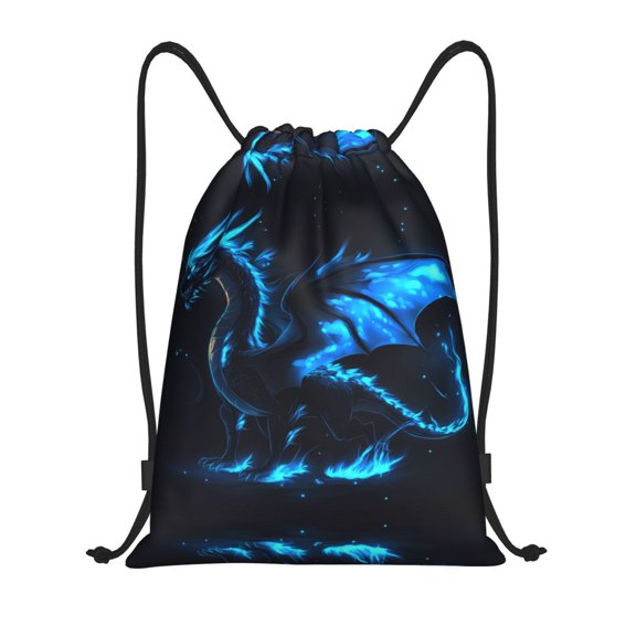Drawstring Backpack - Neon Blue Dragon Flames Splash Proof Small Drawstring Gym Bag for Women Men, Cinch Sports String Bag Backpack for Travel Swimming Beach
