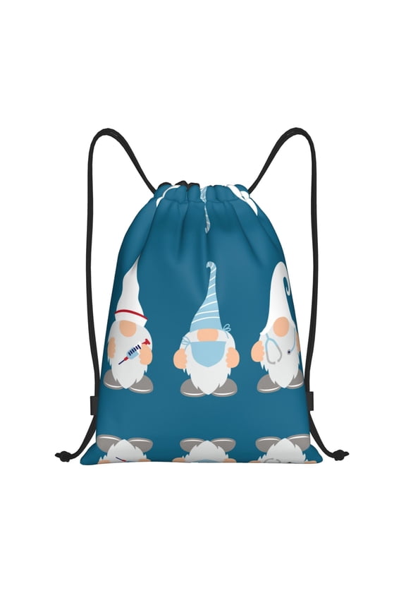 Drawstring Backpack - Nurse Doctor Gnomes Splash Proof Small Drawstring Gym Bag for Women Men, Cinch Sports String Bag Backpack for Travel Swimming Beach