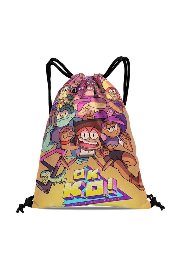 Drawstring Backpack for OK K.O. Lets Be Heroes Sackpack Adults Women Men Party Favor Bags Sports for Gym Travel Swimming Hiking Camping Tote Bag 11.8 15.7 in