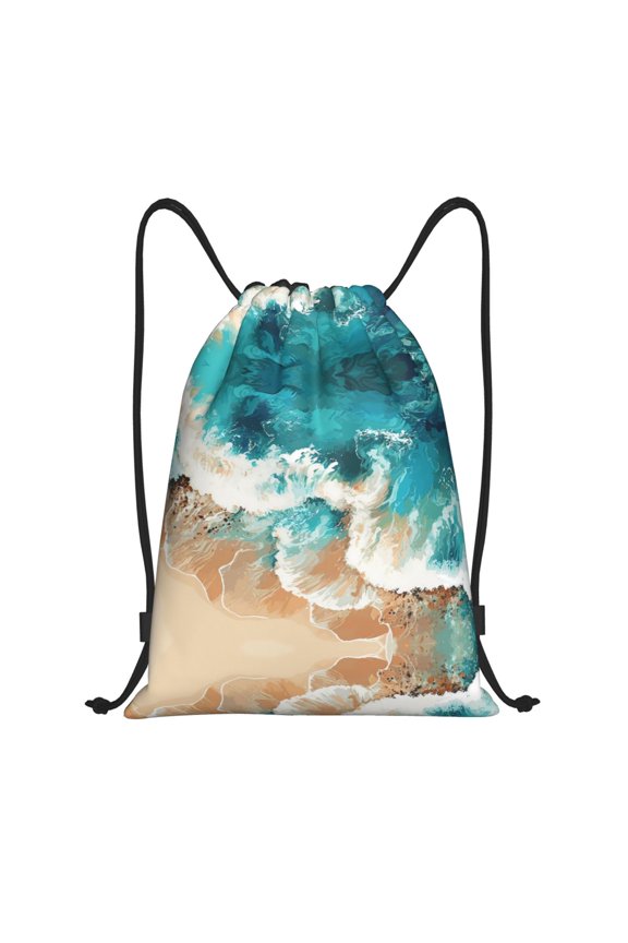 Drawstring Backpack - Ocean Wave Crash Splash Proof Small Drawstring Gym Bag for Women Men, Cinch Sports String Bag Backpack for Travel Swimming Beach