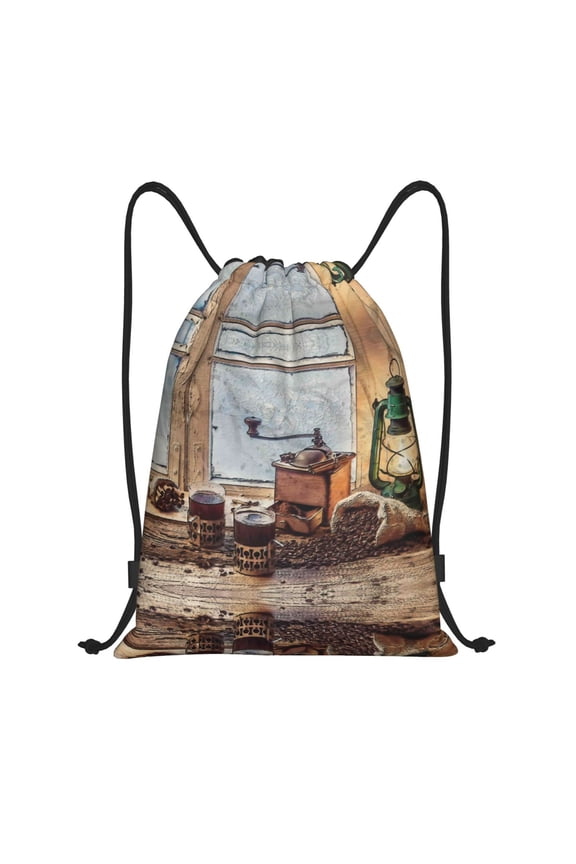 Drawstring Backpack - Oil Lamp Coffee Beans Splash Proof Small Drawstring Gym Bag for Women Men, Cinch Sports String Bag Backpack for Travel Swimming Beach