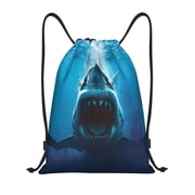 Drawstring Backpack - Open-Mouthed Shark Splash Proof Small Drawstring Gym Bag for Women Men, Cinch Sports String Bag Backpack for Travel Swimming Beach