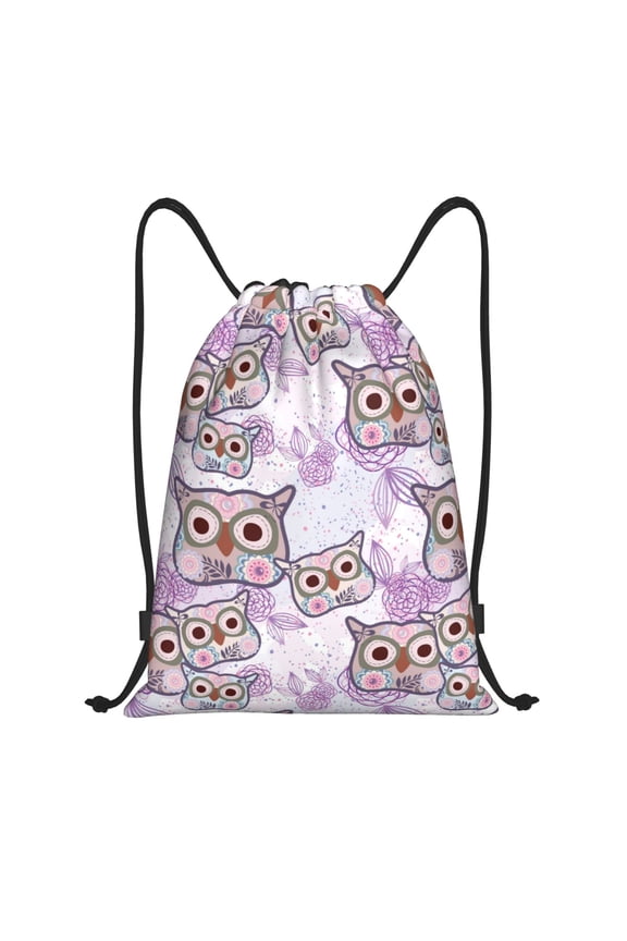 Drawstring Backpack - Owl And Floral Splash Proof Small Drawstring Gym Bag for Women Men, Cinch Sports String Bag Backpack for Travel Swimming Beach