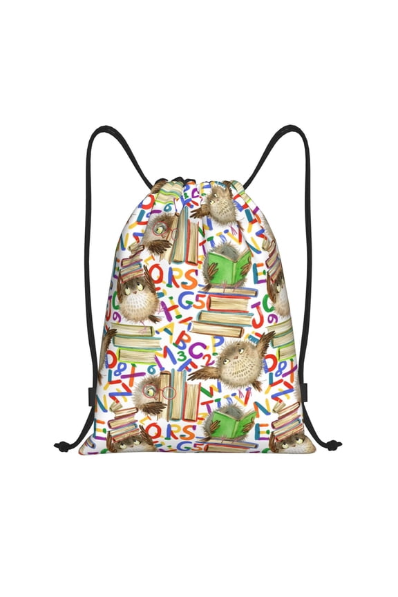Drawstring Backpack - Owl Back To School Splash Proof Small Drawstring Gym Bag for Women Men, Cinch Sports String Bag Backpack for Travel Swimming Beach
