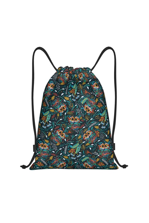 Drawstring Backpack - Owl Doodle Splash Proof Small Drawstring Gym Bag for Women Men, Cinch Sports String Bag Backpack for Travel Swimming Beach