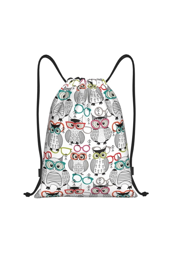 Drawstring Backpack - Owl with Glasses Splash Proof Small Drawstring Gym Bag for Women Men, Cinch Sports String Bag Backpack for Travel Swimming Beach