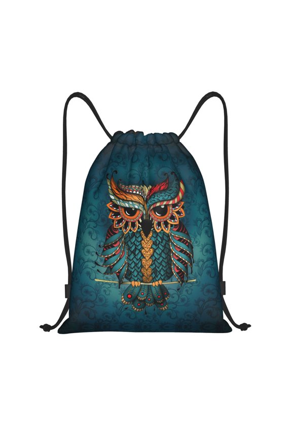Drawstring Backpack - Owl In Blue Splash Proof Small Drawstring Gym Bag for Women Men, Cinch Sports String Bag Backpack for Travel Swimming Beach