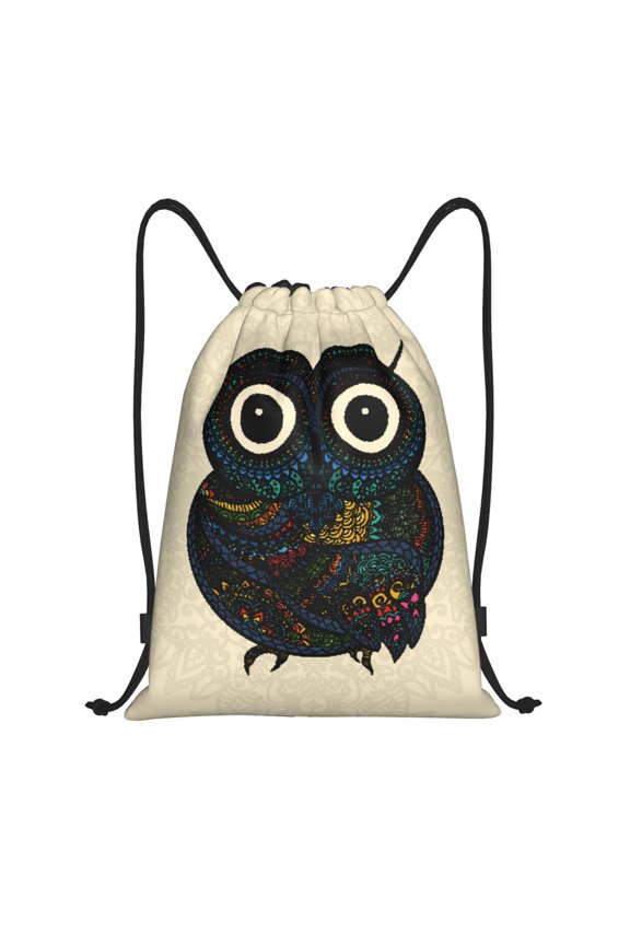 Drawstring Backpack - Owl with Mandala Splash Proof Small Drawstring Gym Bag for Women Men, Cinch Sports String Bag Backpack for Travel Swimming Beach