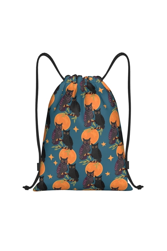 Drawstring Backpack - Owls In Cartoon Style Splash Proof Small Drawstring Gym Bag for Women Men, Cinch Sports String Bag Backpack for Travel Swimming Beach