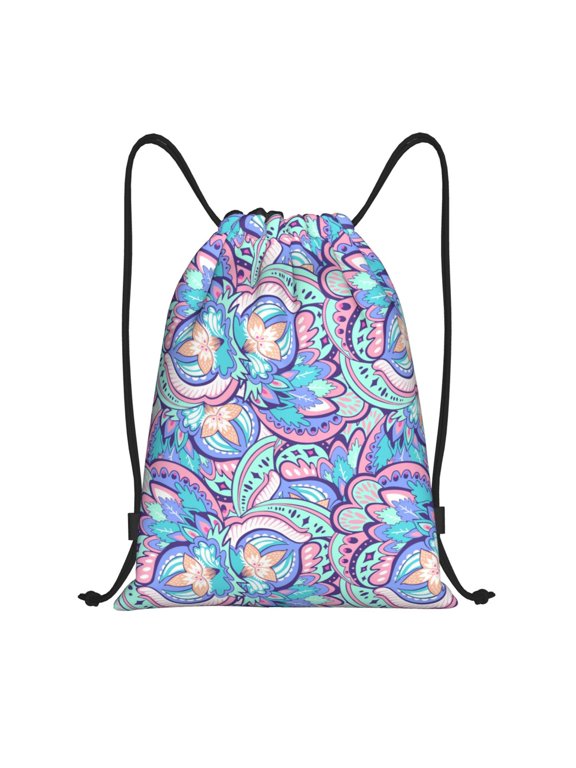 Drawstring Backpack - Paisley Pattern No.90107 Splash Proof Small Drawstring Gym Bag for Women Men, Cinch Sports String Bag Backpack for Travel Swimming Beach