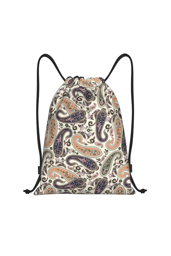 Drawstring Backpack - Paisley Pattern No.90108 Splash Proof Small Drawstring Gym Bag for Women Men, Cinch Sports String Bag Backpack for Travel Swimming Beach