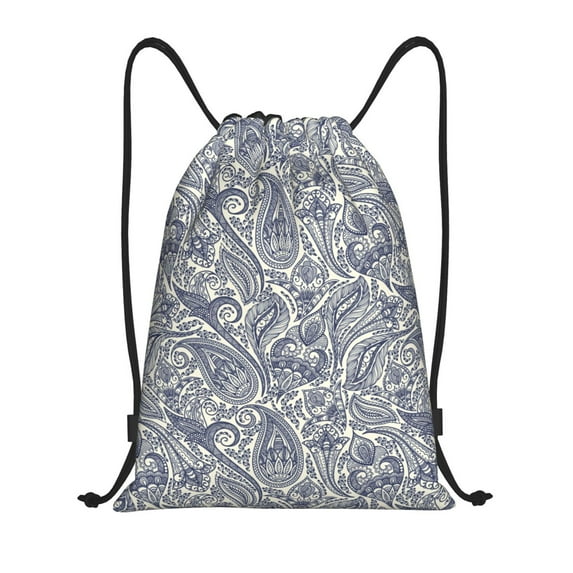Drawstring Backpack - Paisley Pattern No.9018 Splash Proof Small Drawstring Gym Bag for Women Men, Cinch Sports String Bag Backpack for Travel Swimming Beach