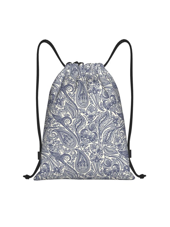 Drawstring Backpack - Paisley Pattern No.9018 Splash Proof Small Drawstring Gym Bag for Women Men, Cinch Sports String Bag Backpack for Travel Swimming Beach