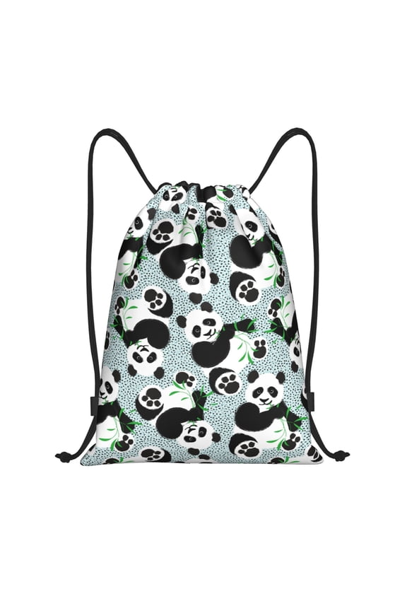 Drawstring Backpack - Panda And Eucalyptus Splash Proof Small Drawstring Gym Bag for Women Men, Cinch Sports String Bag Backpack for Travel Swimming Beach