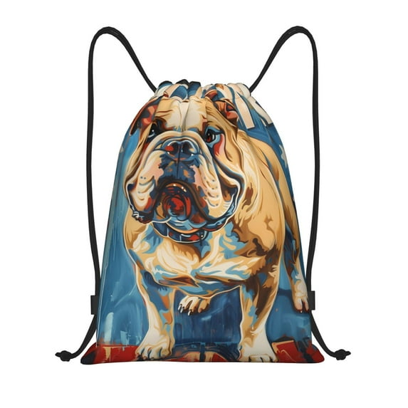 Drawstring Backpack - Patriotic Bulldog Welcome Splash Proof Small Drawstring Gym Bag for Women Men, Cinch Sports String Bag Backpack for Travel Swimming Beach