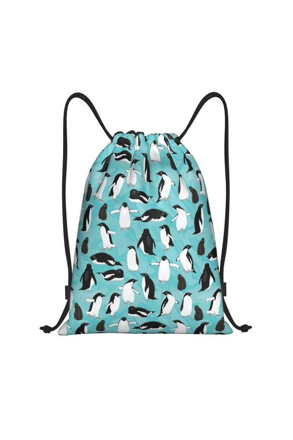 Drawstring Backpack - Penguins Splash Proof Small Drawstring Gym Bag for Women Men, Cinch Sports String Bag Backpack for Travel Swimming Beach