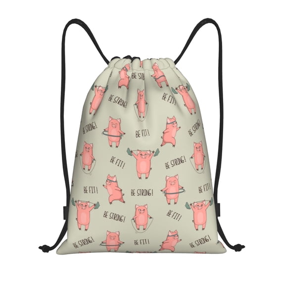 Drawstring Backpack - Pigs Exercising Splash Proof Small Drawstring Gym Bag for Women Men, Cinch Sports String Bag Backpack for Travel Swimming Beach
