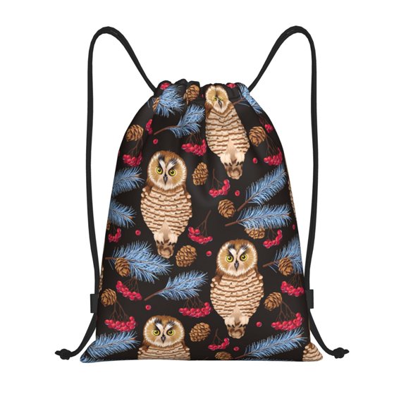 Drawstring Backpack - Pinecone Owl Brown Splash Proof Small Drawstring Gym Bag for Women Men, Cinch Sports String Bag Backpack for Travel Swimming Beach